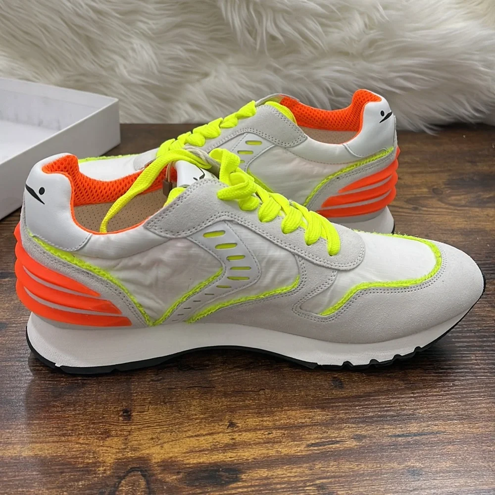 Voile Blanche Mens Sneaker White Neon Yellow and Orange Suede Shoes Size… - Picture 9 of 13